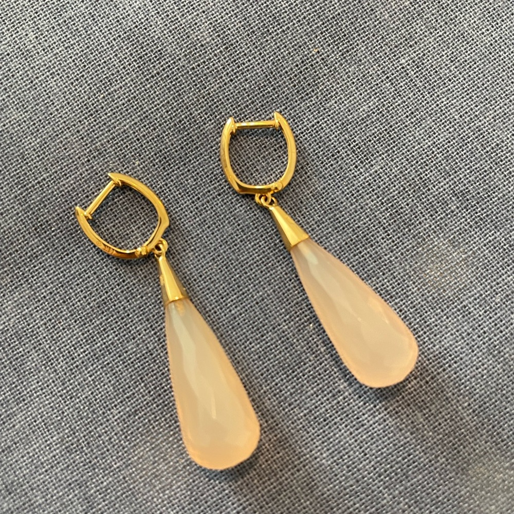 14K gold and pinkish drop stone earrings